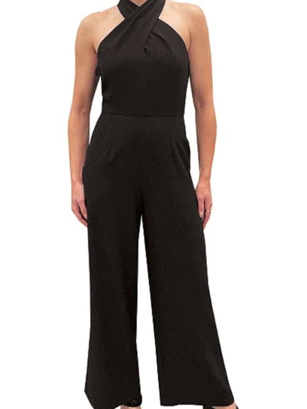 Julia Jordan Black Criss Cross Halter Jumpsuit Size 12 Sleeveless Wide Leg